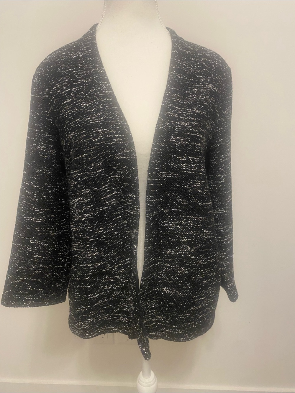 H&M Black and White Marled Open-Front Cardigan
